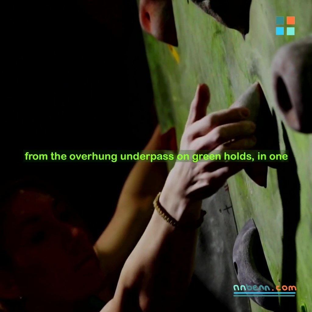 from the overhung underpass on green holds, in&nbsp;one